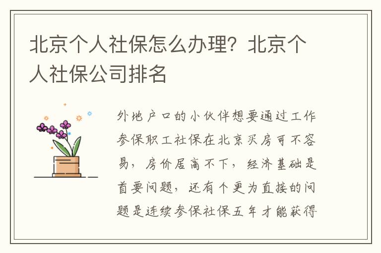北京個人社保怎么辦理？北京個人社保公司排名
