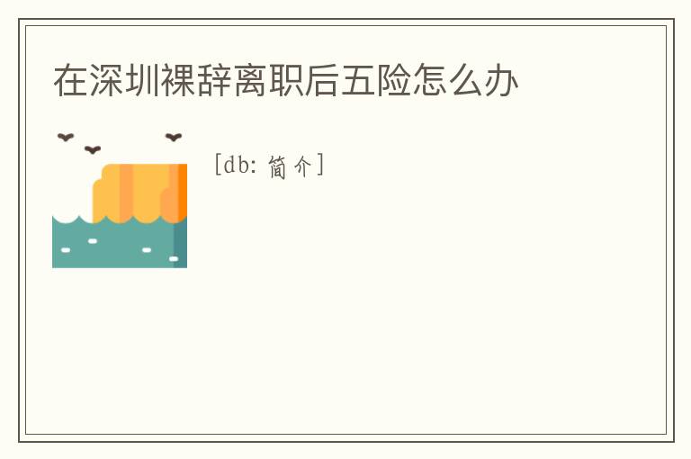 在深圳裸辭離職后五險(xiǎn)怎么辦