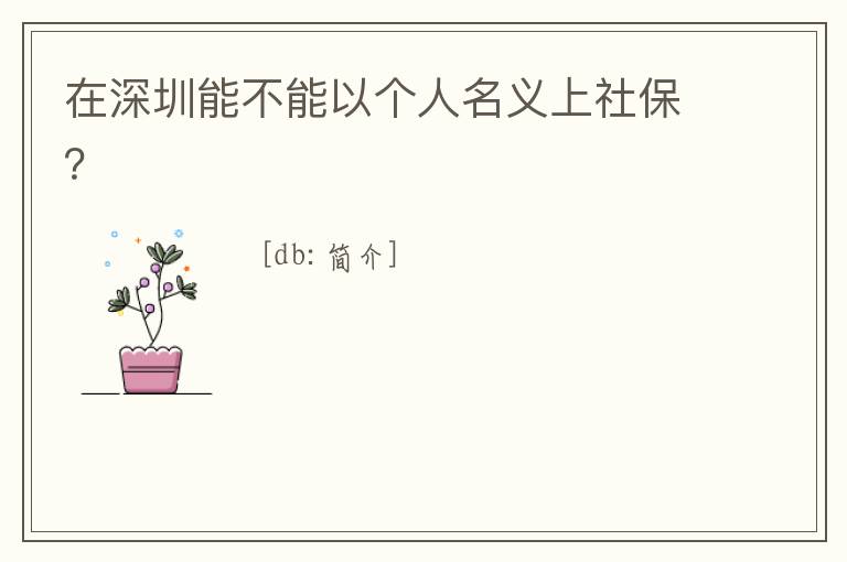 在深圳能不能以個人名義上社保？