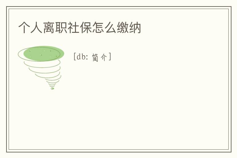 個人離職社保怎么繳納