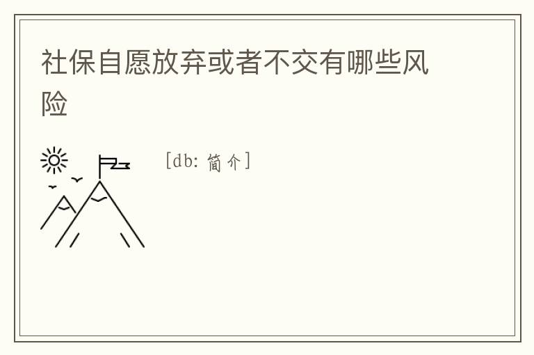 社保自愿放棄或者不交有哪些風(fēng)險(xiǎn)