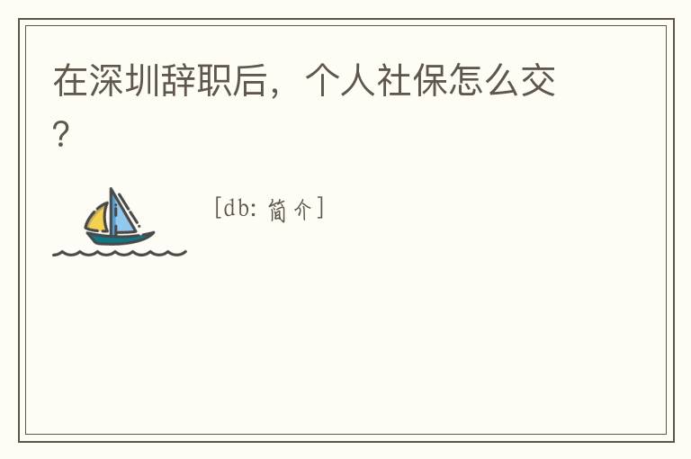 在深圳辭職后，個人社保怎么交？
