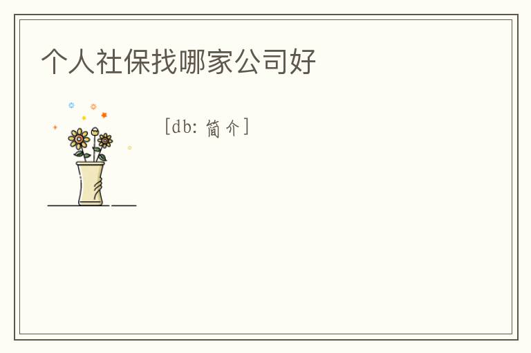 個人社保找哪家公司好