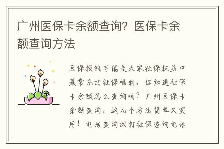 廣州醫保卡余額查詢？醫保卡余額查詢方法