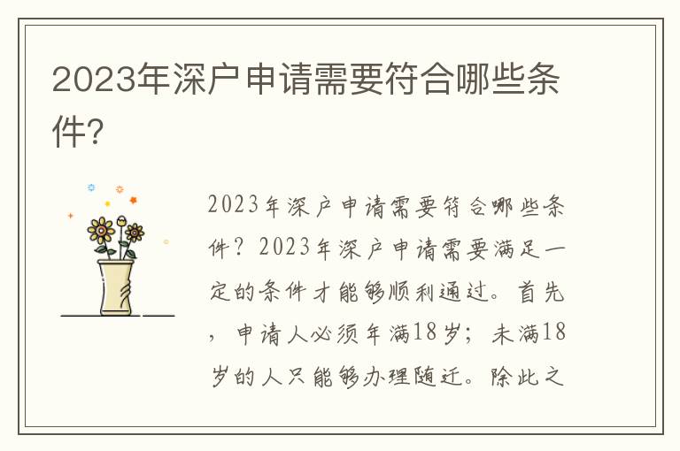 2023年深戶申請(qǐng)需要符合哪些條件？
