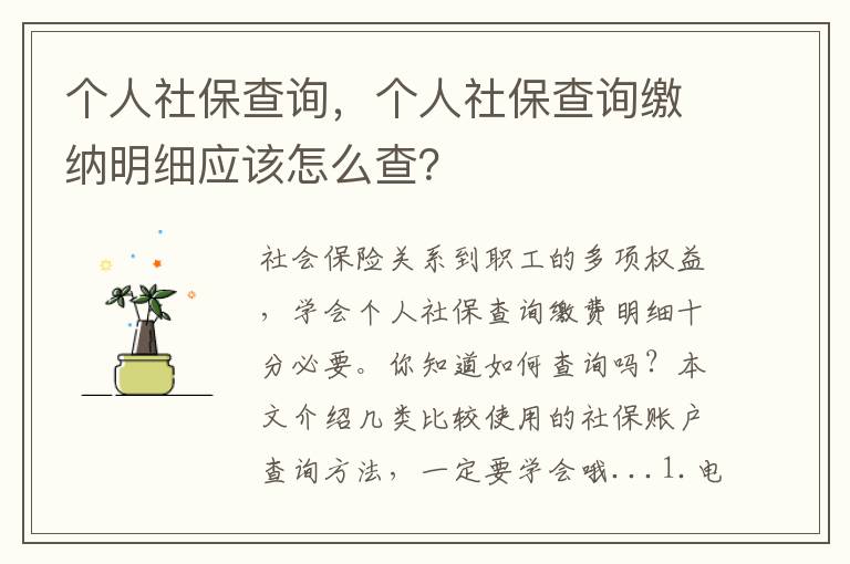 個(gè)人社保查詢，個(gè)人社保查詢繳納明細(xì)應(yīng)該怎么查？