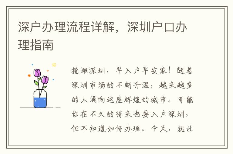 深戶辦理流程詳解，深圳戶口辦理指南