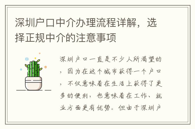 深圳戶口中介辦理流程詳解，選擇正規中介的注意事項