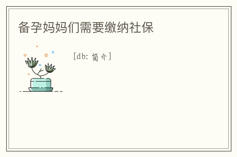 備孕媽媽們需要繳納社保