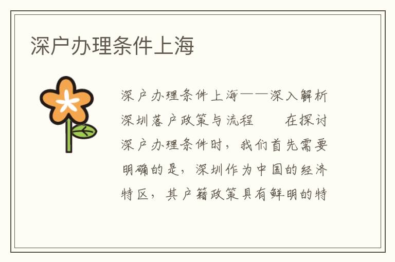 深戶辦理條件上海