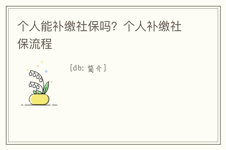 個人能補繳社保嗎？個人補繳社保流程