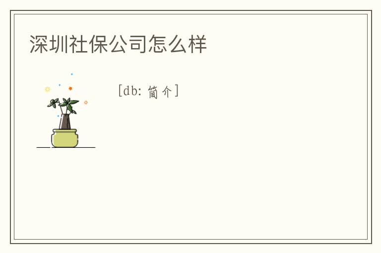 深圳社保公司怎么樣