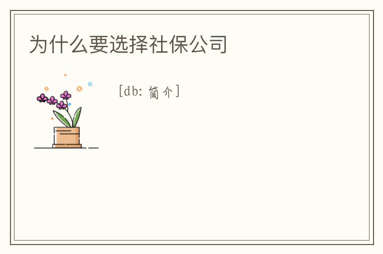 為什么要選擇社保公司