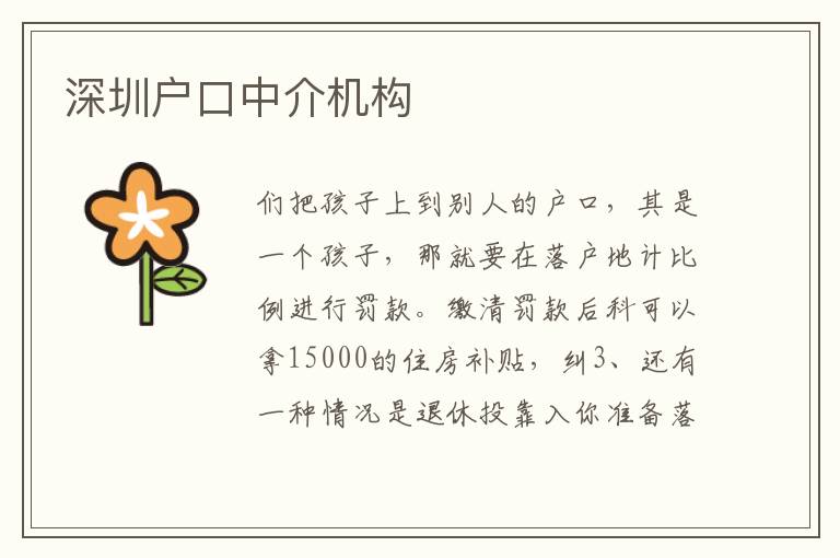 深圳戶口中介機(jī)構(gòu)