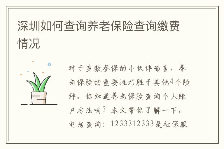 深圳如何查詢養(yǎng)老保險查詢繳費情況