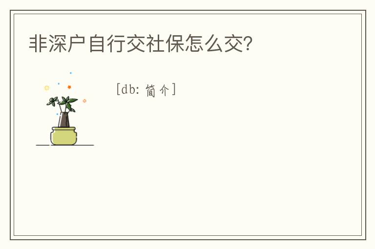 非深戶自行交社保怎么交？