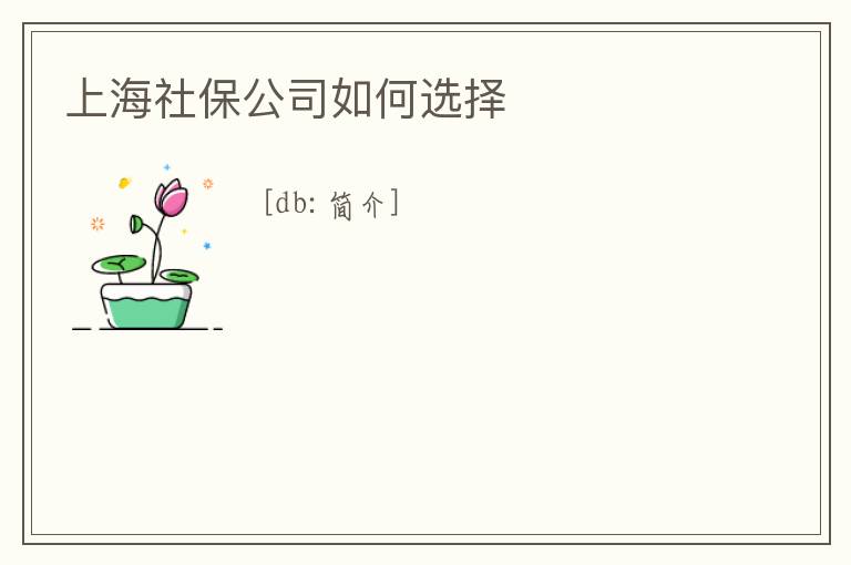 上海社保公司如何選擇