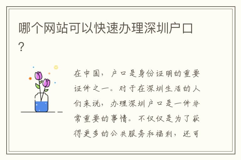 哪個(gè)網(wǎng)站可以快速辦理深圳戶口？