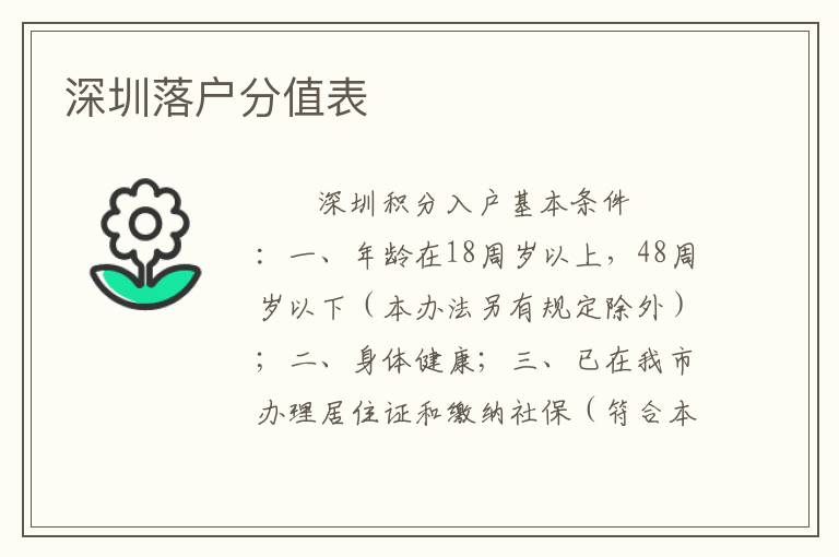 深圳落戶分值表