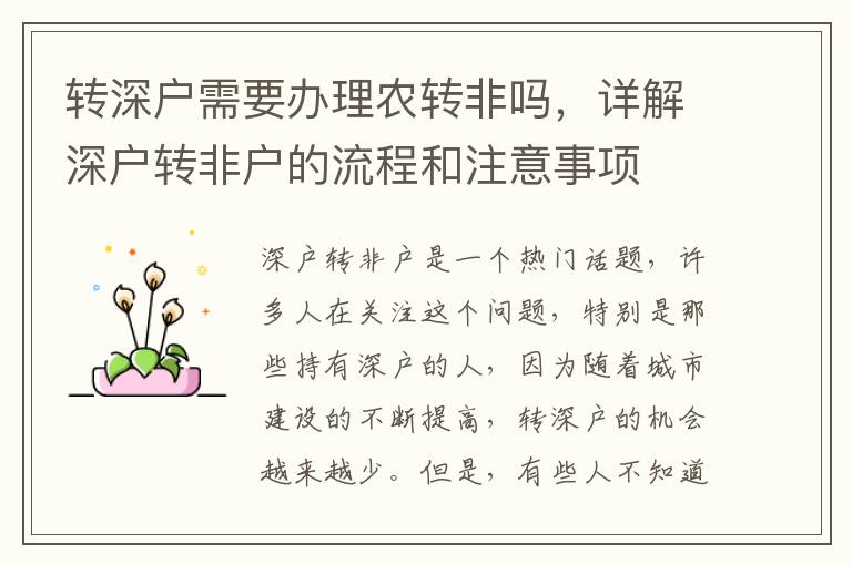 轉(zhuǎn)深戶需要辦理農(nóng)轉(zhuǎn)非嗎，詳解深戶轉(zhuǎn)非戶的流程和注意事項