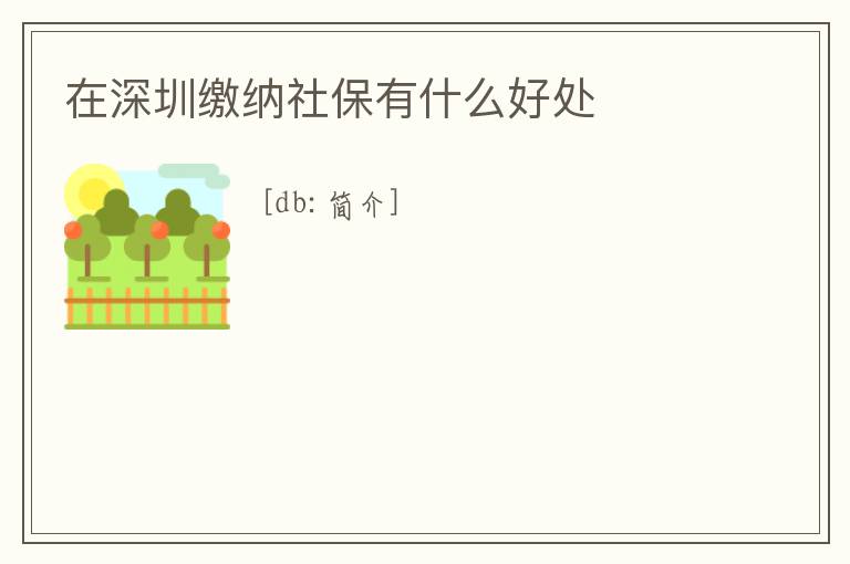 在深圳繳納社保有什么好處
