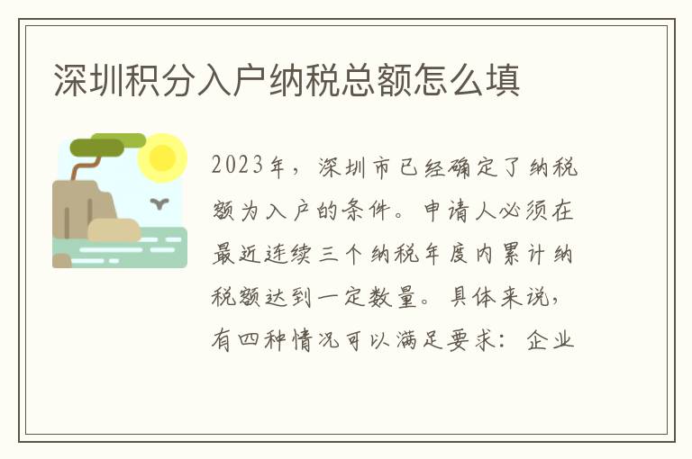 深圳積分入戶納稅總額怎么填