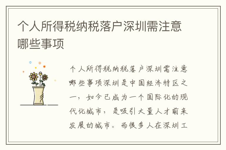 個(gè)人所得稅納稅落戶深圳需注意哪些事項(xiàng)