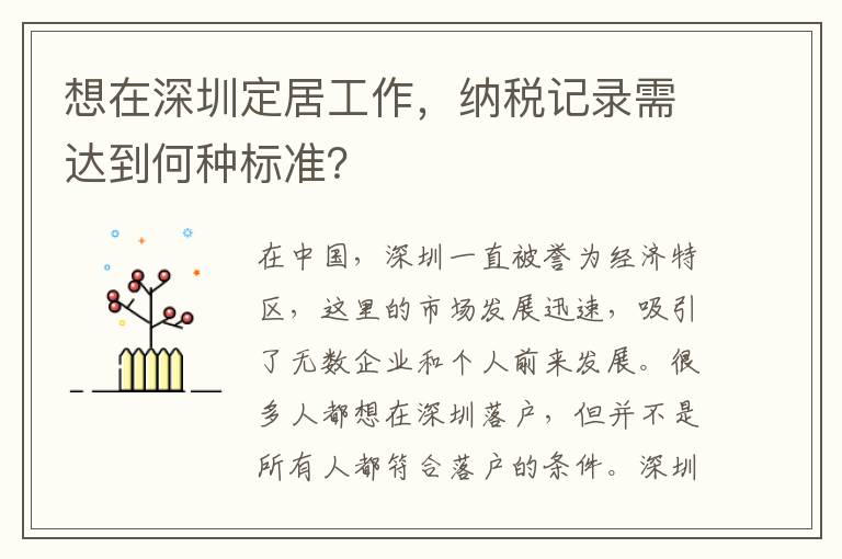 想在深圳定居工作，納稅記錄需達(dá)到何種標(biāo)準(zhǔn)？