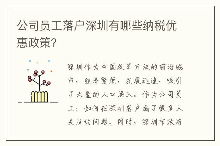 公司員工落戶深圳有哪些納稅優(yōu)惠政策？