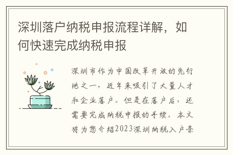 深圳落戶納稅申報流程詳解，如何快速完成納稅申報
