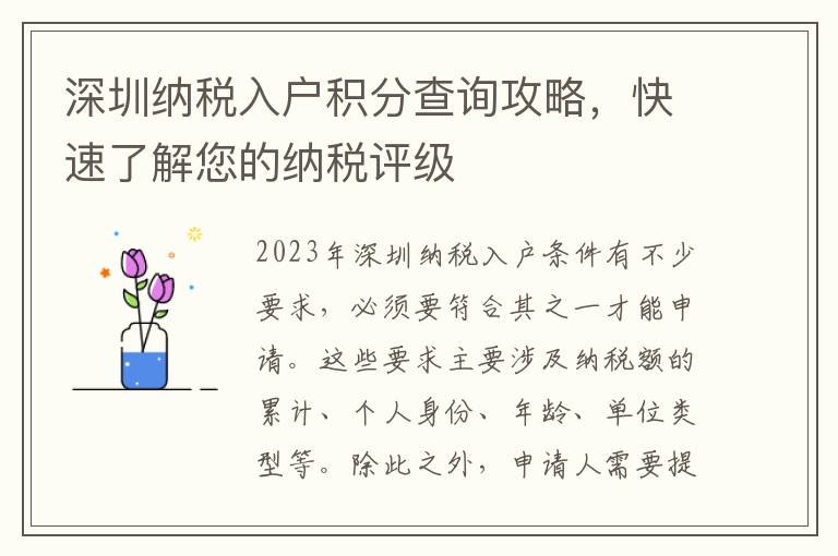 深圳納稅入戶積分查詢攻略，快速了解您的納稅評級