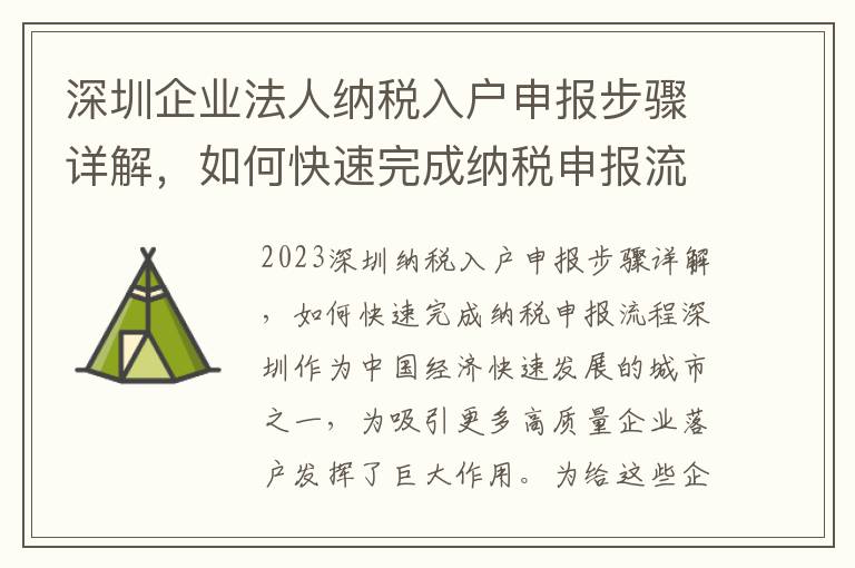 深圳企業法人納稅入戶申報步驟詳解，如何快速完成納稅申報流程