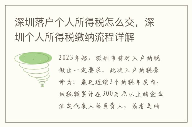 深圳落戶個人所得稅怎么交，深圳個人所得稅繳納流程詳解
