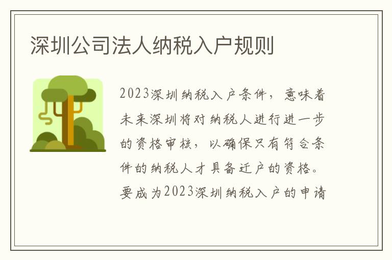 深圳公司法人納稅入戶規則