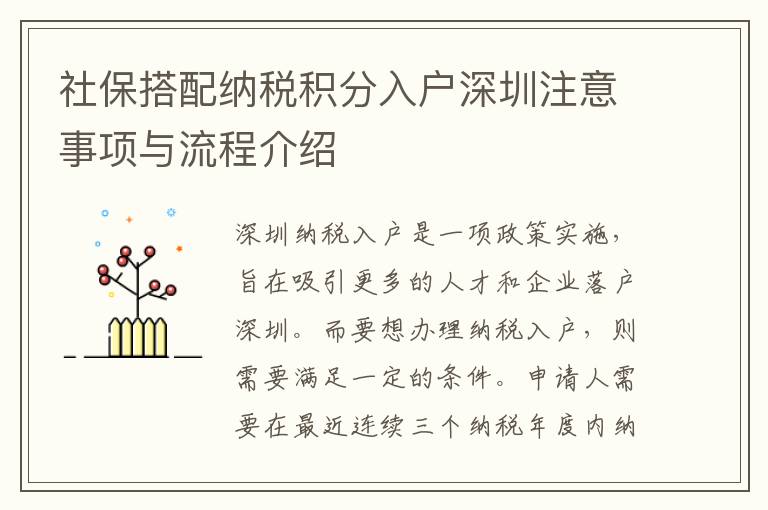 社保搭配納稅積分入戶深圳注意事項與流程介紹
