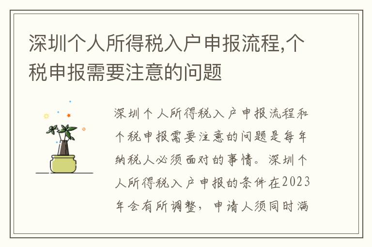 深圳個人所得稅入戶申報流程,個稅申報需要注意的問題