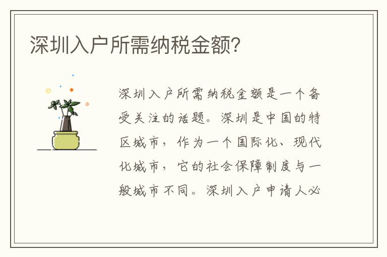 深圳入戶所需納稅金額？
