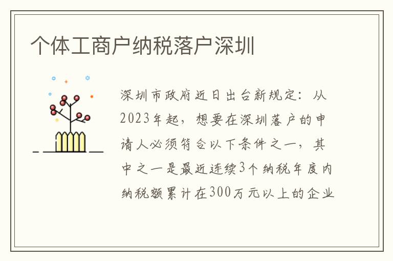 個(gè)體工商戶納稅落戶深圳